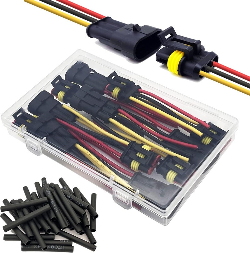 Twippo 6 Kit 16 AWG 3 Pin Connector Car Waterproof Wire Connectors 3 Pin Automotive Electrical Connectors Quick Disconnect 3 Way Wire Terminal Connector Plug and Heat Shrink Tubing Kit - Image 1
